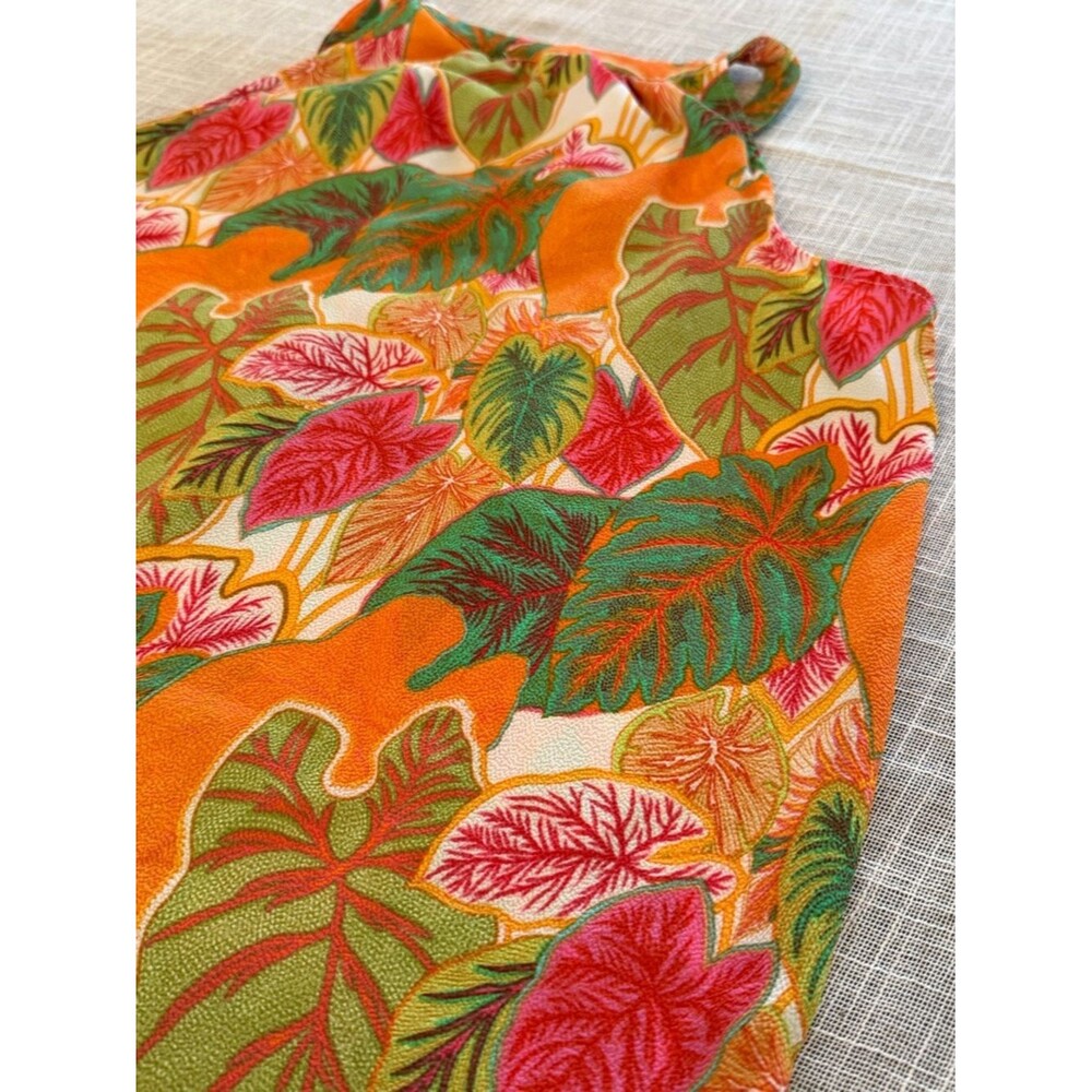 Rose Olive Tropical Sleeveless Blouse Womens Medium Tie Neck - Picture 5 of 9